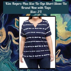 Kim Rogers Plus Size Navy Tie-Dye Short sleeve Tee 2X